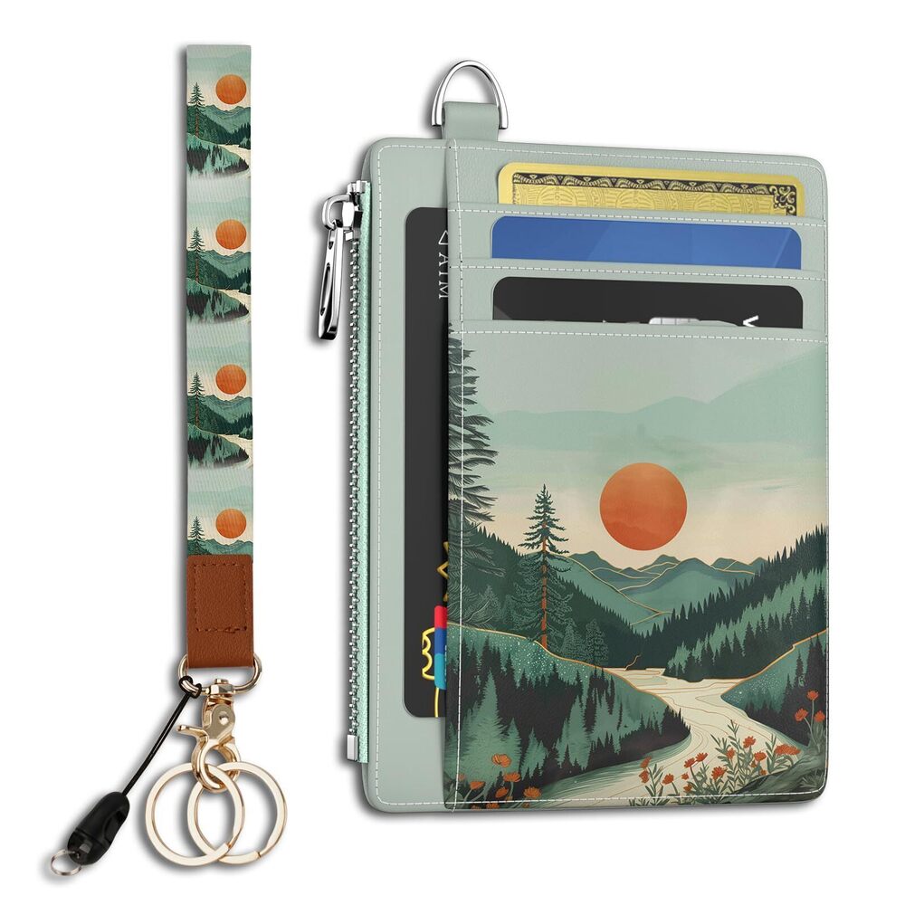 6060 Slim Wallet Credit Card Holder, Mountain Tree Sunset RFID Blocking
